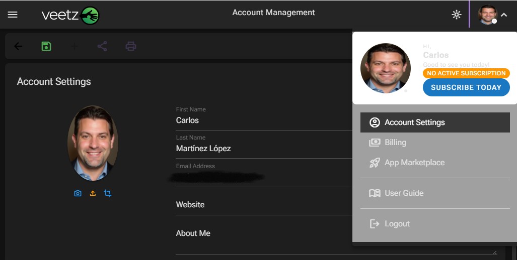 Navigating to Account Settings