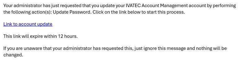 Example Email for Account/Password Update