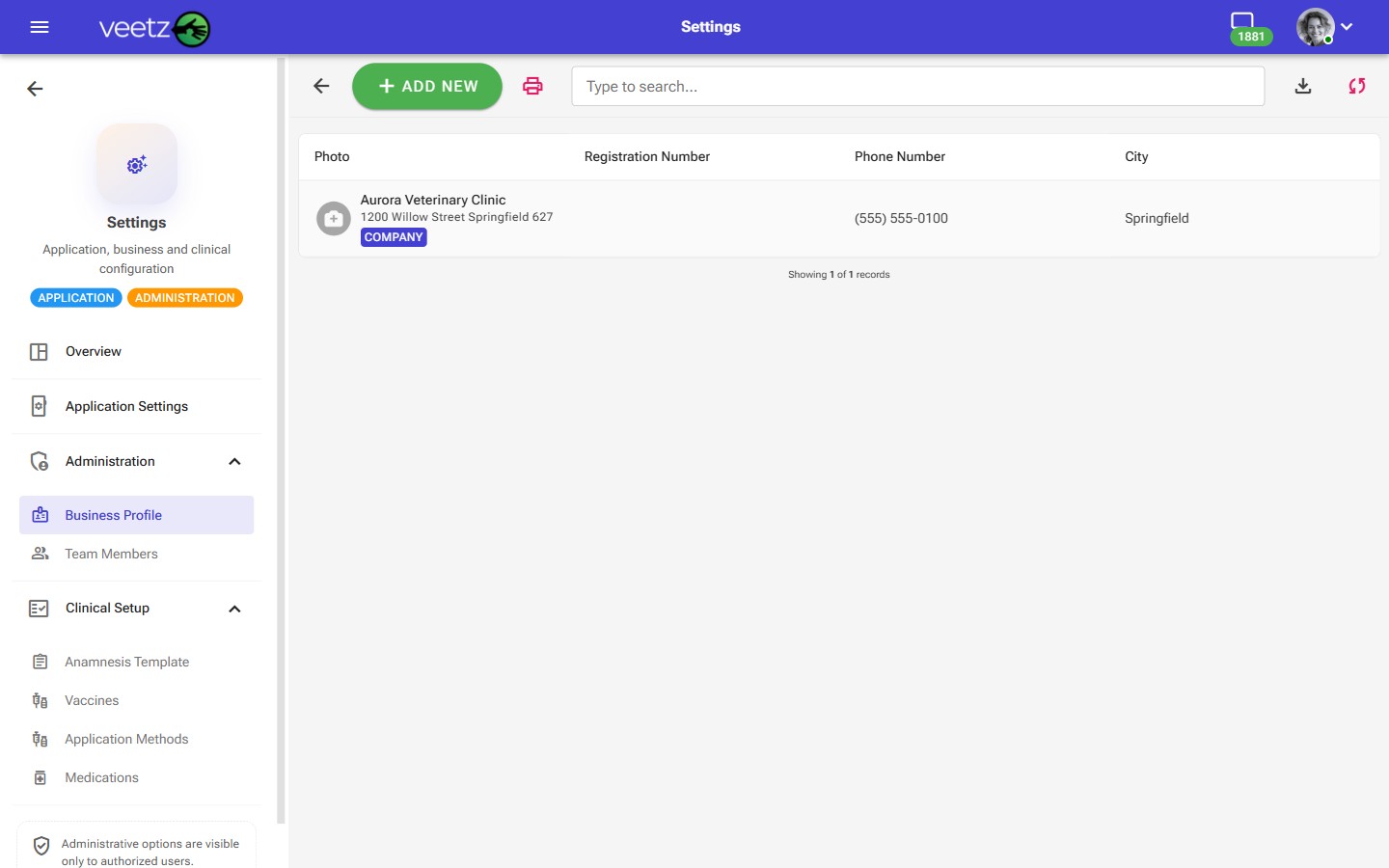 Veetz Organization Explorer Screen