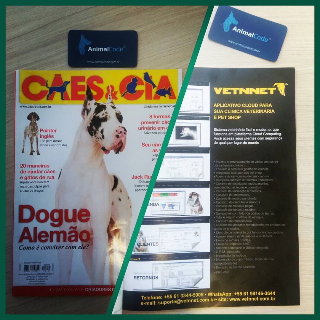 Propaganda com as marcas Vetnnet e AnimalCode.