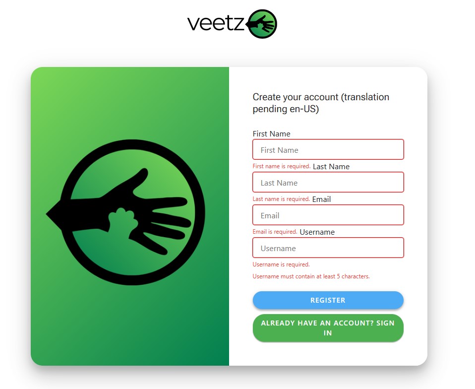 Formulário de Criação de Conta Veetz